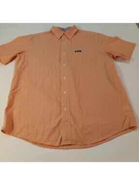 Chaps Easy Care Men's M Shirt Short Sleeve Button Down Collar Orange & White